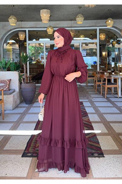 Ay Fashion Official ŞAL HEDİYELİ Rüya Şifon Tesettür Elbise