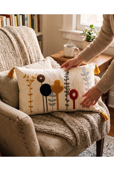 Cicim Home Bohemian Decorative Punch Throw Pillow Cover 35×50 cm with Tassels