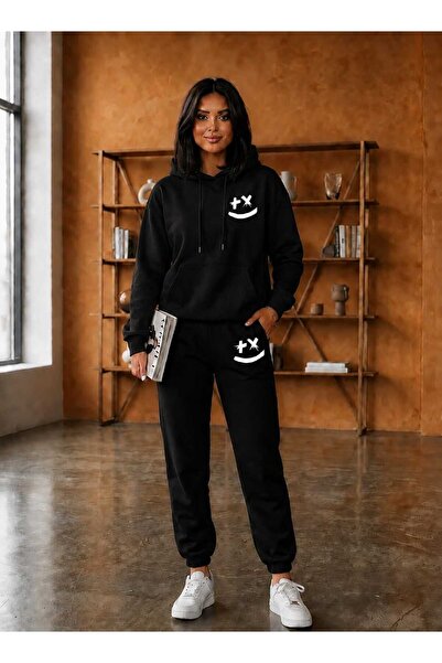 CLOTHES33 Hooded Tracksuit 2-Piece Combination Winter Shardonlu Printed Art P...