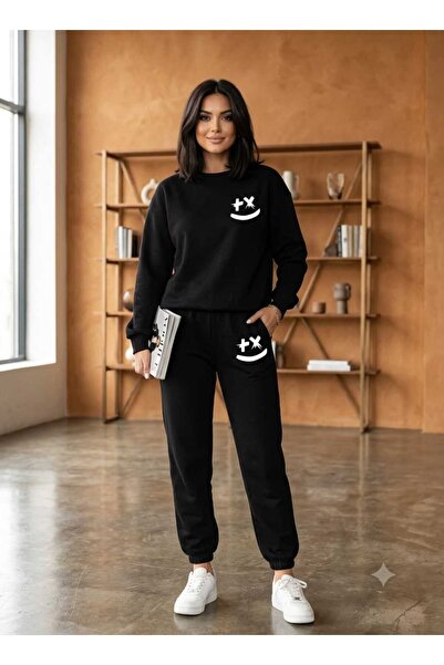 CLOTHES33 Zero Collar Sweat Suit 2-Piece Combination Winter Shardooned Patter...