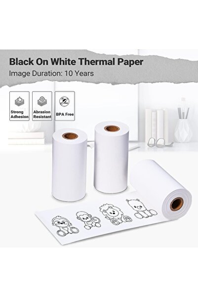 Dinç Thermal Phomemo T02 Beyaz 53mmx6,5mt - 3 Rulo- Yapışkansız 10 Yıl Dayanı...