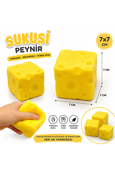 Peynir Squishy XL Küp Viral Sıkılabilir Stres Oyuncağı Yumuşak Duyusal Fidget Oyuncak 1 Adet 7x7 cm