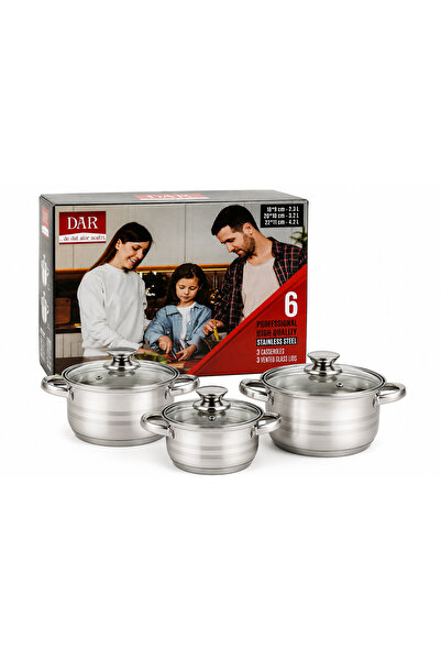 DAR Set oale inox DAR, 6 piese, 3 oale cu capace din sticlă, 2.3 L / 3.2 L / ...