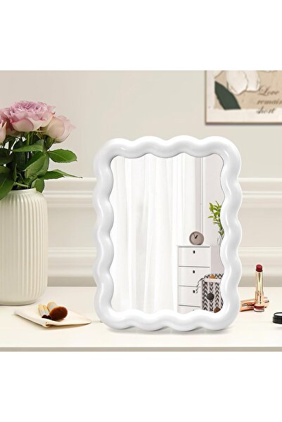 TERRIFI Cute Wave-Shaped Desk Vanity Makeup Mirror, Portable Aesthetic Foldin...