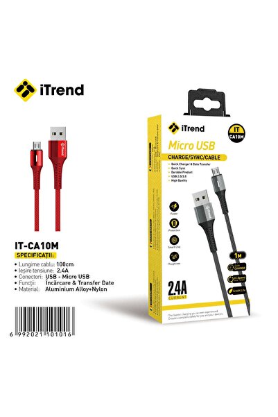 itrend Cablu USB-A la Micro USB IT-CA10M, 1 m, Încărcare Rapidă 2.4A, Nylon +...