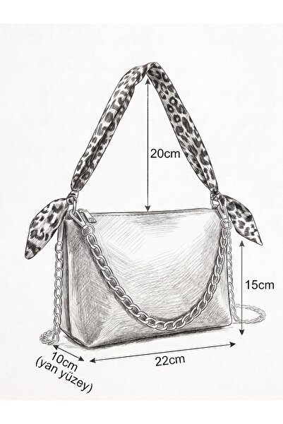 PurpleART Women's Cream Scarf and Chain Detailed Shoulder Bag Crossbody Zippered Baguette Handbag and Handbag