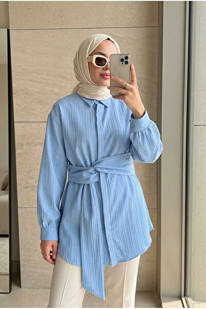 Kirazca Butik Women's Belted Tunic – Figure-Flattering Modern Fit with Tie