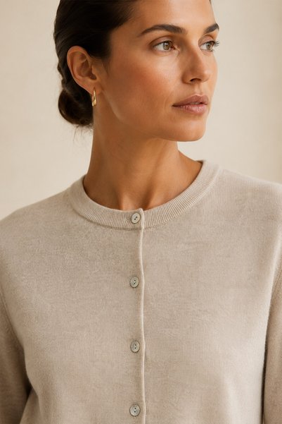 Ferraro Beige Cotton Blend Transitional Women's Knitwear Cardigan