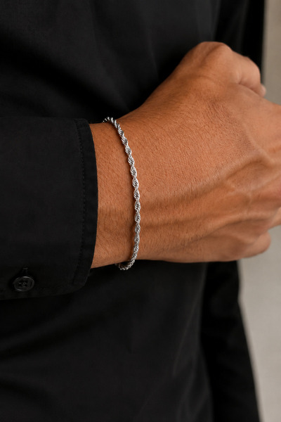GONESSA Men's Thin Twisted Anti-Tarnish Steel Bracelet