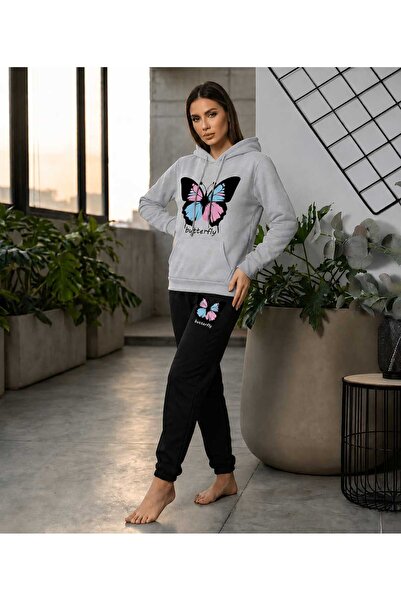 CLOTHES33 Hooded Tracksuit 2-Piece Combination Winter Shardoon Butterfly Prin...
