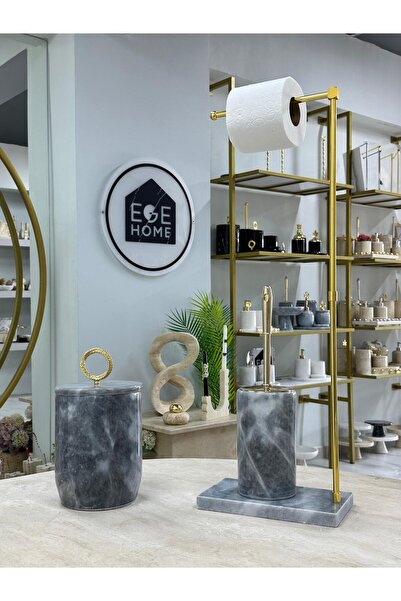 Ege Home Decoration Decorative Gray Natural Marble Trash Can/ Toilet Brush Wc...