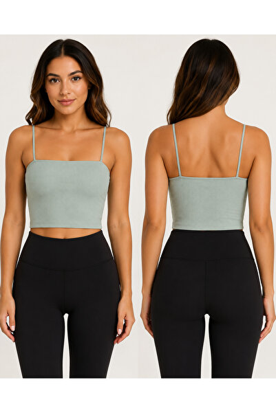 ARMAĞANİKA Women's Thin Strap Ribbed Crop Bustier Flexible Seamless Casual Ta...