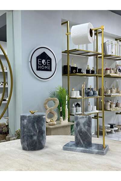 Ege Home Decoration Decorative Gray Natural Marble Trash Can/ Toilet Brush Wc...
