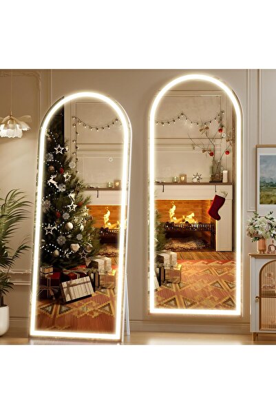 Hasipu Arched Full Length Mirror with Lights, 180x60cm LED Lighted Floor Stan...