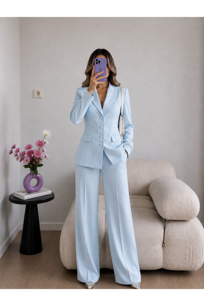 Ekim Store Kumaş Büyük Düğmeli Ceket Pantolon İkili Blazer Takım