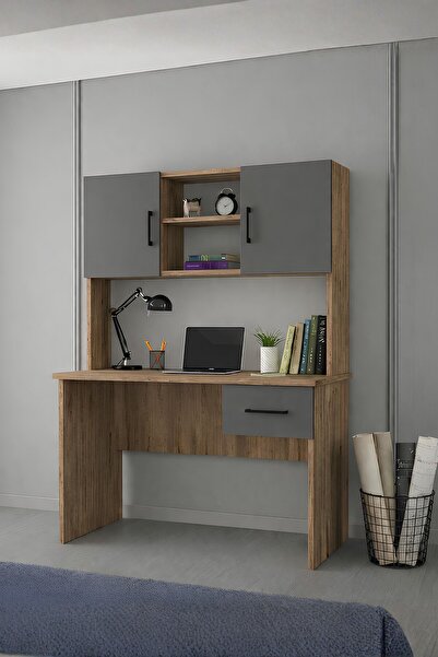 Rudu Mudo Çalışma Bilgisayar Masası 120x60x152 cm Raflı 2 Kapalı 1 Çekmeceli ...