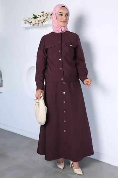 TOZLU Front Snap Jacket Skirt Hijab Double Set