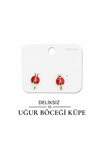 1PARÇAMAVİ DELİKSİZ kıstırmalı klipsli çocuk küpesi - Uğur böceği küpe