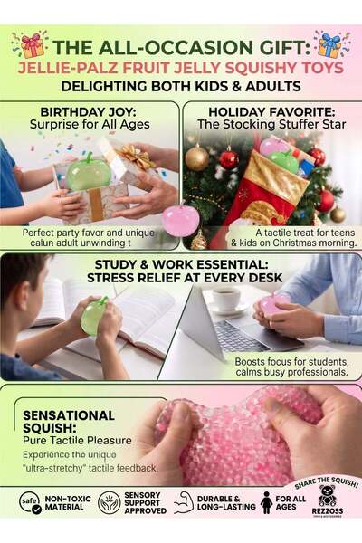 REZZOSS Apple Squishy 6cm Handmade Squeeze Toy – Non-Sticky Glutinous Stress Relief Fidget Ball for Adults & Kids | Translucent Gel Apple Squishy for Focus & Anxiety Relief | Best Unique Birthday Gift