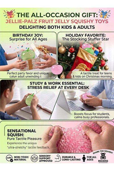 REZZOSS Apple Squishy 6cm Handmade Squeeze Toy – Non-Sticky Glutinous Stress Relief Fidget Ball for Adults & Kids | Translucent Gel Apple Squishy for Focus & Anxiety Relief | Best Unique Birthday Gift