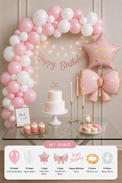 Baloncu Nene Pembe Beyaz Doğum Günü Süsleme Seti Kız Çocuk Parti Dekorasyonu ...