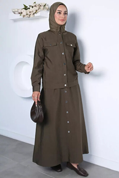 TOZLU Front Snap Jacket Skirt Hijab Double Set