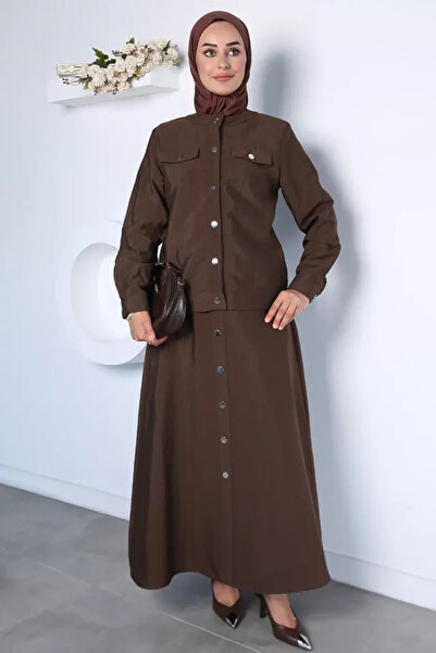 TOZLU Front Snap Jacket Skirt Hijab Double Set