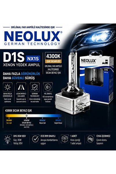NEOLUX D1S Xenon Ampul 4300K NX1S 35W Orijinal Tip Far Ampulü Sıcak Beyaz 1 Adet