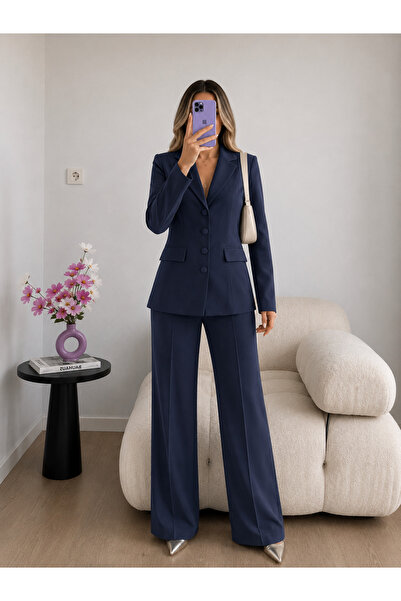 Ekim Store Kumaş Büyük Düğmeli Ceket Pantolon İkili Blazer Takım