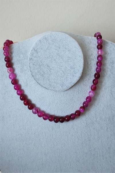 c-bhadu naturel Certified Pink Agate Natural Stone Necklace