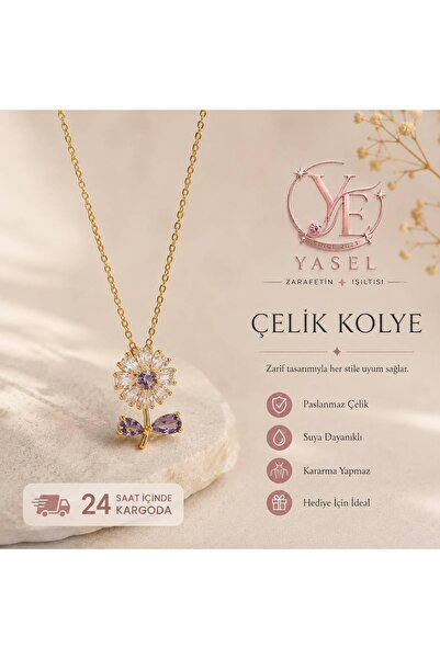 Genel Markalar Çelik Mor Çiçek Kolye
