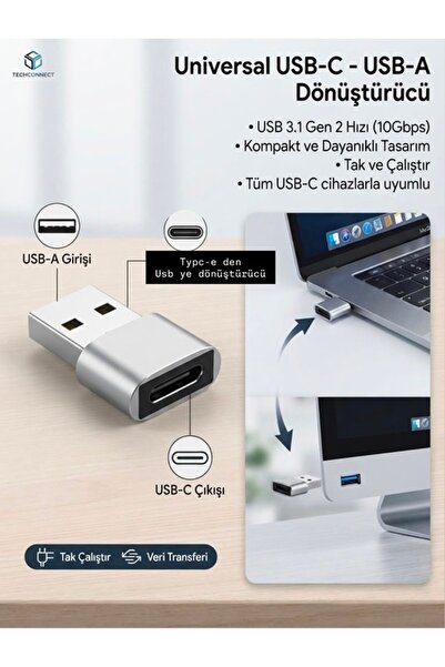 TEKNOTİMER Çeşitli Renk Usb To Type-c 3.0 Veri Aktarımı Otg Çevirici Usb'den Type-c'ye Dönüştürücü Adaptör Yüksek Hızlı