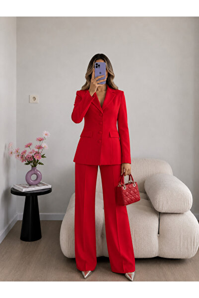 Ekim Store Kumaş Büyük Düğmeli Ceket Pantolon İkili Blazer Takım