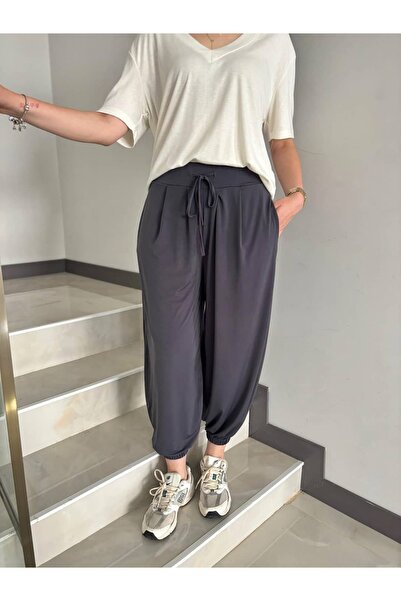 Sude Kızanlıklı Lycra Sandy Fabric Belted Shalwar Trousers