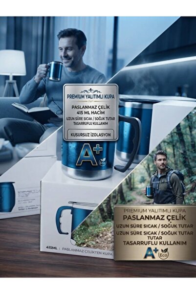 Genel Markalar Mavi 415ML Paslanmaz Çelik Kupa