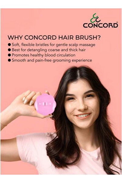 Concord فرشاة شعر كورية دائرية، فرشاة تدليك فروة الرأس والعناية بالشعر للاستخدام اليومي، ناعمة ومرنة، صنع في كوريا، لون وردي - قطعة واحدة