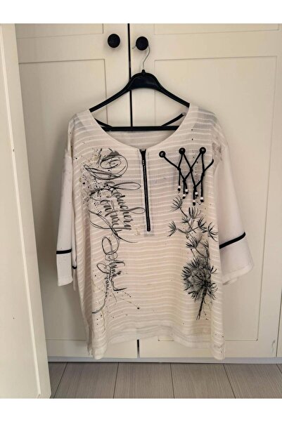 sajarsln Women's Plus Size White Striped Zippered Lace-Up Letter Printed Over...