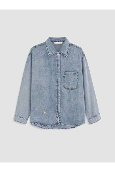 LC Waikiki Lcw Modest Shirt Collar Oversize Women's Jean Tunic