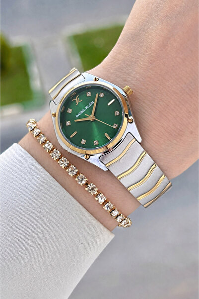 Daniel Klein Dial Green Strap Gold Silver Color 30 mm Women's Wristwatch with...