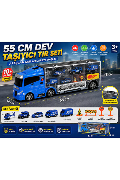 SUDESA OYUNCAK 55 CM POLİS ARAÇ TAŞIYICI TIR SETİ – MİNİ ARAÇLI, HELİKOPTERLİ...