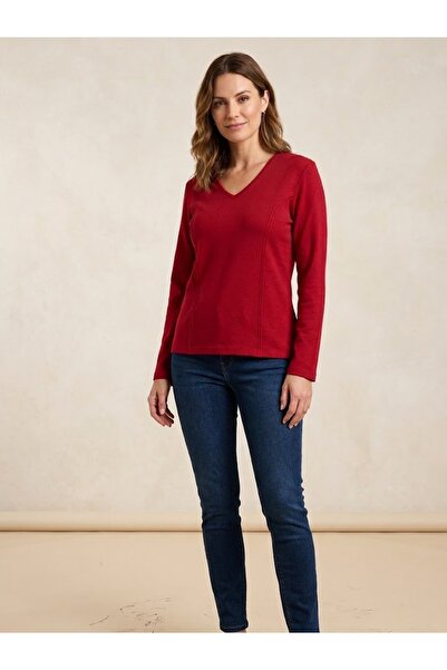 ON TRİKO V-Neck Stitching Detailed Soft Textured Knitwear Sweater 13312