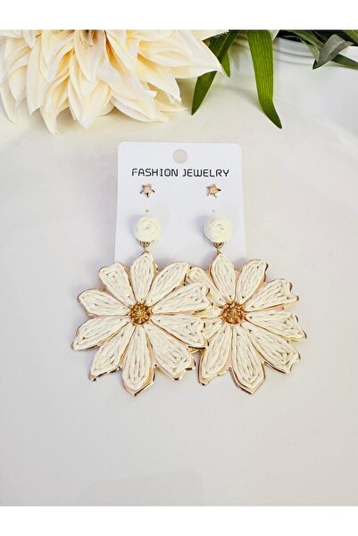 DEVİ fashion Wicker Flower (7 cm) and Combination Star 2-Piece Earring Set