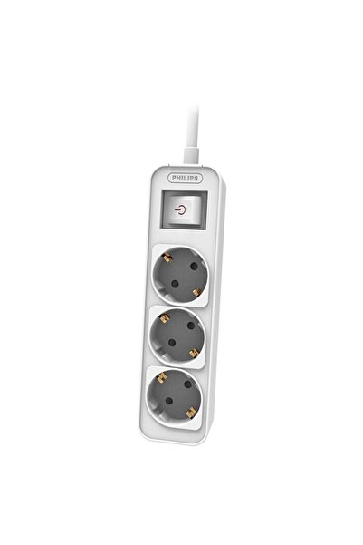 Philips Prelungitor cu întrerupător, 3 prize, lungime 1.5 m, gri