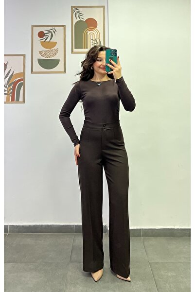 bydenizcollection Front Ironed High Waist Wide Leg Cotton Fabric Trousers