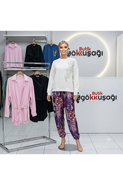 Kadın Desenli Viskon Şalvar Pantolon