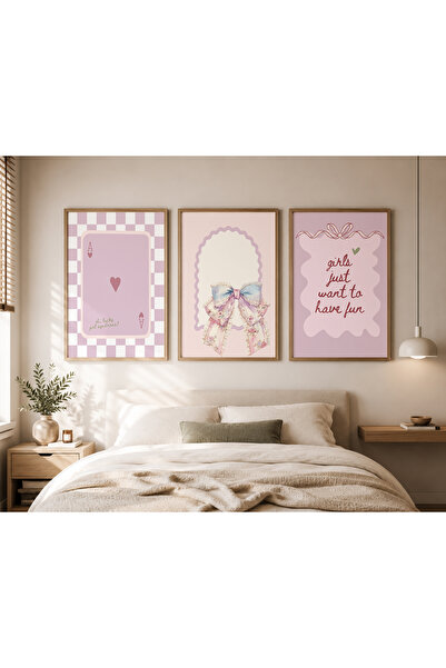 luxorpixels (ÇERÇEVESİZ) Lila Lucky Girl Genç Odası 3lü Poster seti