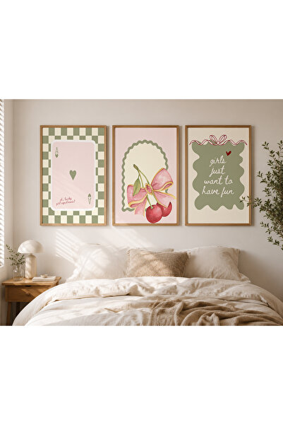 luxorpixels (ÇERÇEVESİZ) Yeşil Lucky Girl Genç Odası 3lü Poster seti