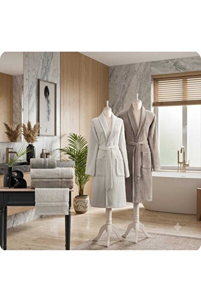 Taç New Season Pure Cotton 6-Piece Bathrobe Set Ronny Beige-Stone