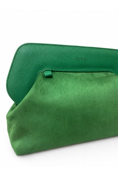 HEYBE'S Geantă de mână Heybes pentru femei, din piele verde, cu detalii din piele întoarsă