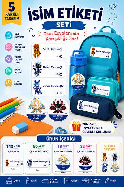 Aysprint Okul Etiketi Kırtasiye Defter Kalem Matara Çanta Kalem - İsme özel o...